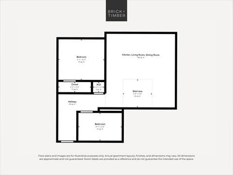 Floor plan for 1 bed, 1 bath, 398 sqft